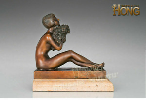 8 Art Deco Sculpture Girl Sit Down Smell Flowers Bookends Painted Bronze Statue