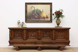 Tudor Design Antique Carved Oak Sideboard Or Buffet Cherubs 47304