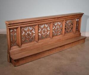 94 Antique French Highly Carved Neo Gothic Oak Wood Church Altar Railing