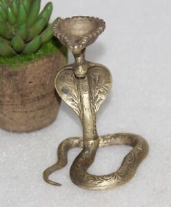 1930 S Vintage Brass Handcrafted Snake Nag Statue Wick Oil Diya Lamp Original