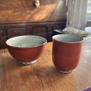 Vintage Japanese Sake Cup And Bowl Hand Painted