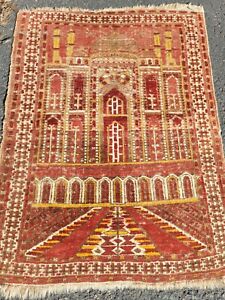 Antique Oriental Rug Turkish Mat Afghani Kizil Ayak Mosque Prayer Beautiful 