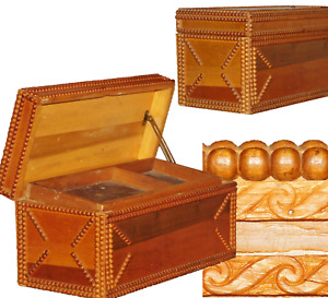 Primitive Anglo Indian Teak Wood Box Antique Tramp Art Box Folk Art