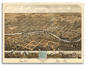 South Bend Indiana 1866 Historic Panoramic Town Map 18x24