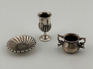 Antique Sterling Silver Miniature Goblet Plate Sugar Bowl Set Of 3 