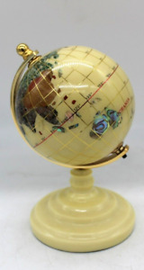 Rare Vintage Tabletop Globe With Stone Inlays Cream Colored Globe And Base 