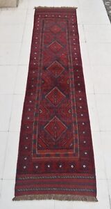 Vintage Afghan Moshvani Runner 2x8 Antique Hand Knotted Wool Persian Tribal Rug