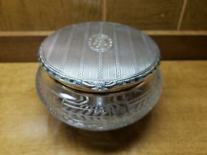 Antique Kerr Sterling Silver Covered Dresser Vanity Jar Cut Glass Euc Gorgeous