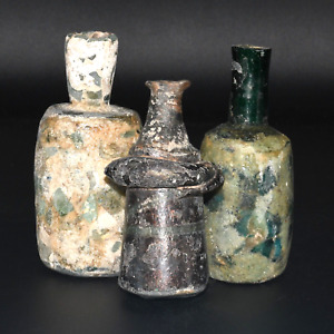 3 Ancient Large Roman Glass Medicine Cosmetic Bottles Ca 1st 3rd Century Ad