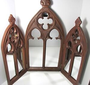 Vintage Tri Folding Cathedral Mirror 23x26 Inches