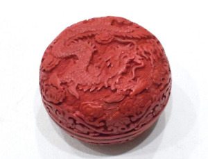 Chinese Cinnabar Lacquered Carved Dragon Box