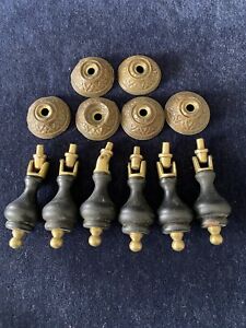 6 Matching Antique Victorian Eastlake Teardrop Drawer Pulls