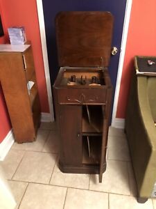 Antique Cabinet Sheet Music Record Chest Cigarette Pipe Holder Top Of Cabinet 