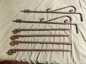 6 Vintage Metal Curtain Rods Lovely Art Deco Decorated Ends 2 Kinds