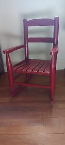 Vintage Childs Red Wood Rocking Chair Ladder Back Rocker Mid Century Great Shape