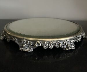 Antique Victorian Brass Plated Beveled Mirrored Tray Jewelry Perfume Make Up