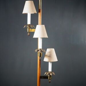 Vintage Mcm Stiffel Pole Tension Lamp W 3 Electric Candle Sconce Leaf Fixtures