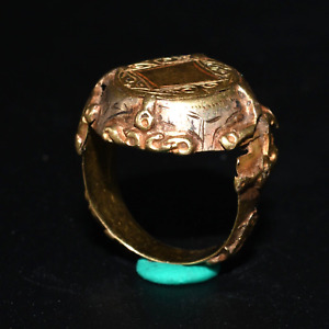 Large Ancient Seljuk Solid Gold Signet Ring Circa 13th Century Ad