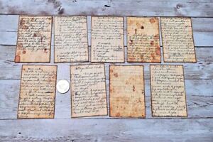 9 Vintage Style Ephemera Handwritten Recipe Junk Journal Linen Cardstock Cards