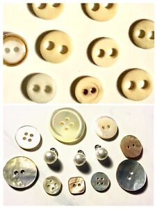 Antique 1800 S Natural Bone 2 Hole Buttons Pearl Shank Shell Buttons