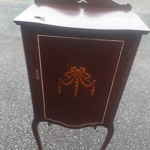 Antique Mahogany Record Sheet Music Cabinet Refinished Mother Of Pearl Inlayed