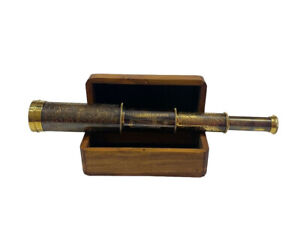 16 Inch Brass Telescope With Wooden Box Marine Handheld Spyglass
