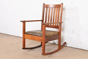 Stickley Brothers Antique Mission Oak Arts Crafts Rocking Chair Circa 1900
