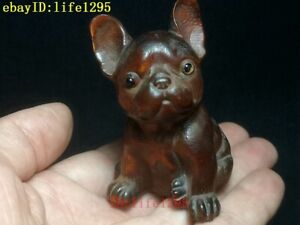 7cm Chinese Boxwood Hand Carved Lovely Dog Figurine Statue Desk Decoration Gift
