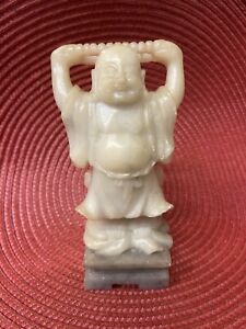 Vintage White Jade Hand Carved Happy Buddha Statue Maitreya 5in