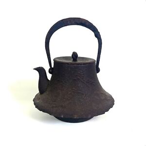 Antique Japanese Cast Iron Teapot With Landscape Deocration