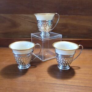 Set Of 3 Gorham Sterling Silver Liner A5549 With Lenox China Demitasse Cups