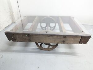 Antique Towsley Industrial Factory Cart 45 X 32 Coffee Table Plexiglass Top