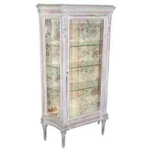 Antique Distressed French Louis Xvi Style Curio Cabinet Display Cabinet
