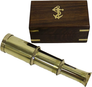 6 Solid Brass Handheld Telescope Nautical Pirate Spy Glass With Wood Box Gift