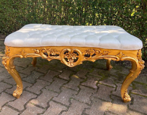 Gilded Beech And Tufted Velvet French Louis Xvi Style Table Bench 1920