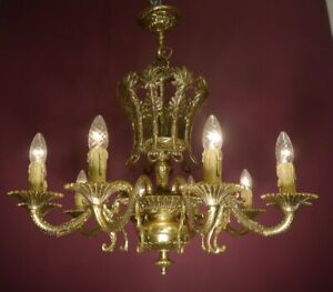 Chandelier Large 10 Light Brass Vintage Lamp Spanish Old 28 