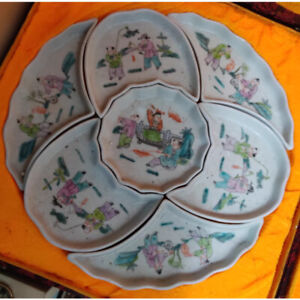 10 6 Chinese Qing Famille Rose Porcelain Ancient Child Play Compote Plate Set