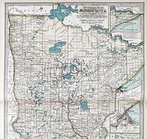 Old 1899 Minnesota Map Original Minneapolis St Paul Duluth Mankato Railroads