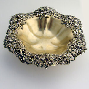 Ornate Rose Serving Bowl Redlich Gold Wash Sterling Silver