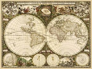 1600s Nova Terrarum Orbis Old World Wall Map Art Print 24x32