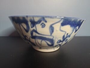Antique Chinese Blue And White Abstract Porcelain Signed Rice Bowl Asian China