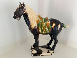 Vintage Chinese Horse Glazed Porcelain Figure Tang Dynasty Style