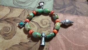 Qing Tibetan Bracelet With Turquoise Iron Charm And Coral 