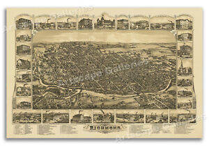 Richmond Indiana 1884 Historic Panoramic Town Map 16x24