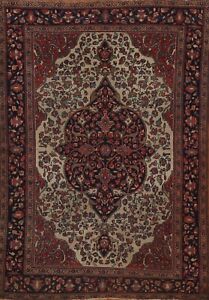 Pre 1900 Antique Vegetable Dye Sarouk Farahan 4 X5 Area Rug Hand Knotted Wool