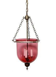 Antique Hand Blown 10 25 In Red Cranberry Crystal Glass Bell Jar Light