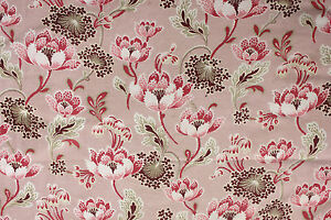 Fabric Antique French Art Nouveau Pink Floral Printed Cotton Cretonne W Ruffle