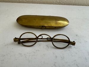 Antique Brass Spectacles Eyeglasses W Brass Case Adjustable Temples
