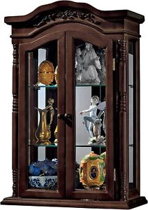 27 Handcrafter Hardwood Ornate Mirrored Curio Cabinet W Glass Shelves
