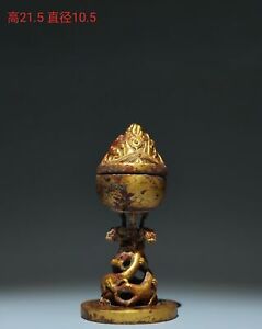 8 5 China Antique Han Dynasty Bronze Gilt Coiled Dragon Mountain Incense Burner